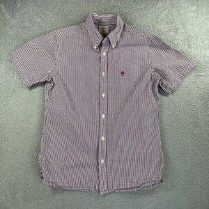 Brooks Brothers Shirt Mens Medium Red Blue Gingham Check‎ Seersucker Red Fleece